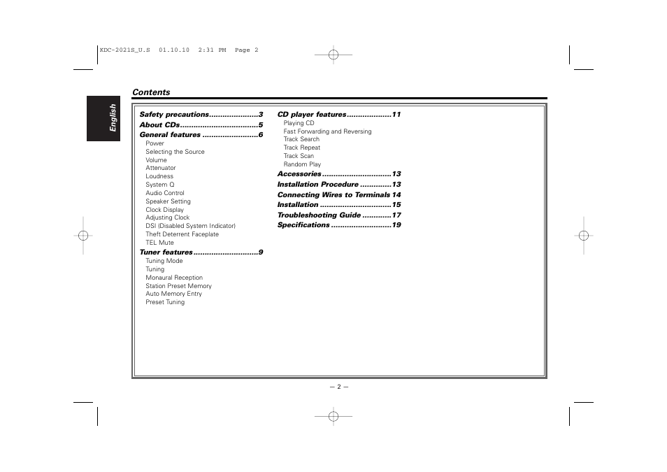 Kenwood KDC-2021S User Manual | Page 2 / 19