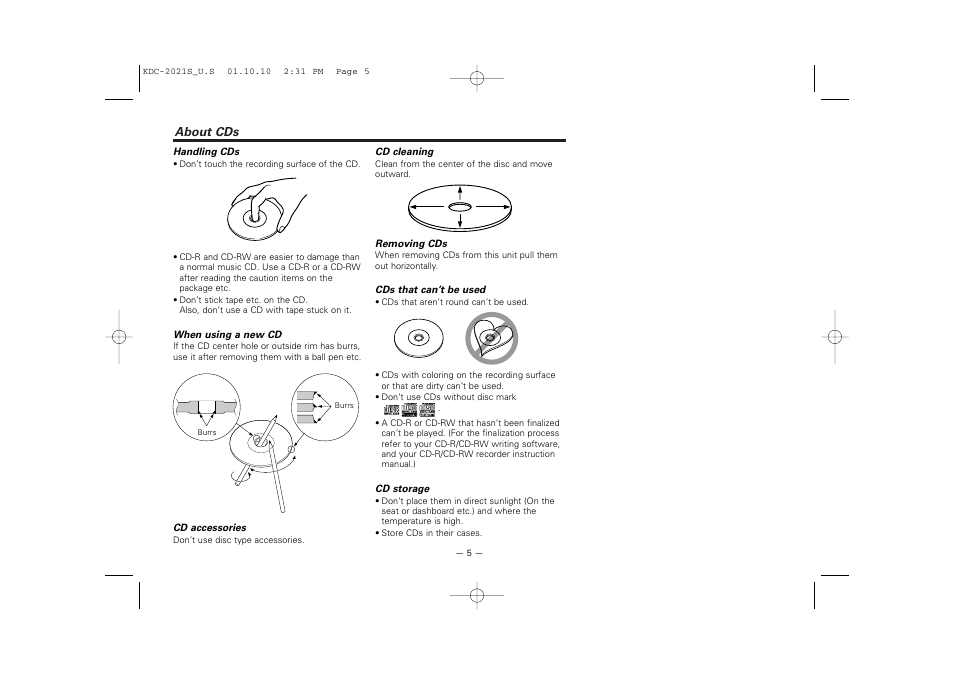 About cds | Kenwood KDC-2021S User Manual | Page 5 / 19