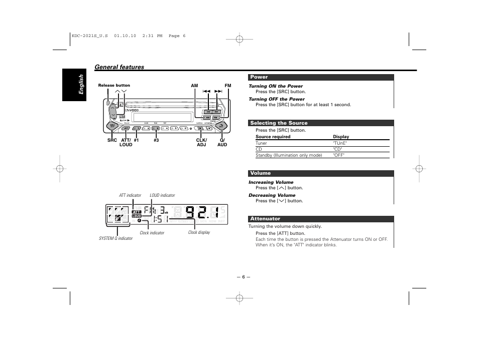 General features | Kenwood KDC-2021S User Manual | Page 6 / 19