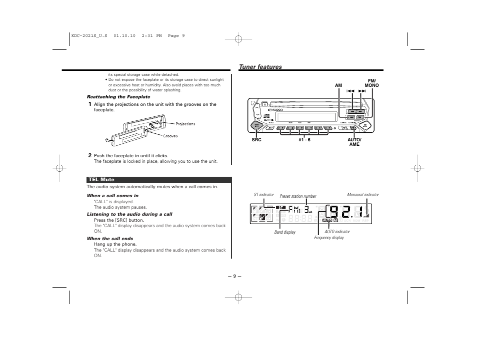 Tuner features | Kenwood KDC-2021S User Manual | Page 9 / 19