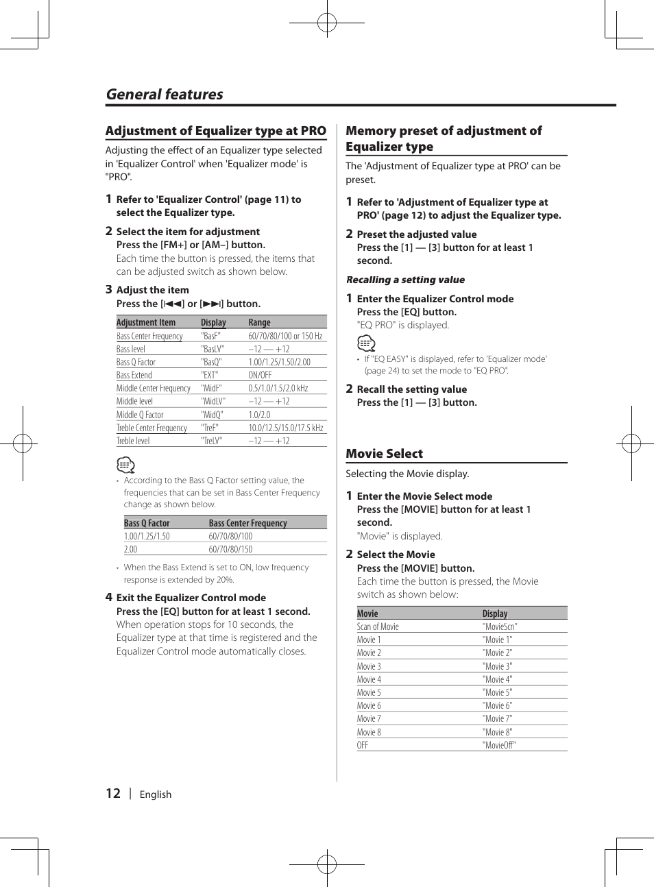 General features | Kenwood DPX-3070B  EN User Manual | Page 12 / 108
