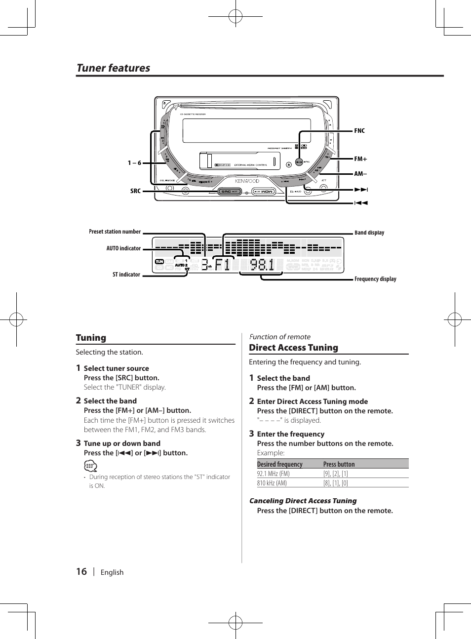 Tuner features | Kenwood DPX-3070B  EN User Manual | Page 16 / 108