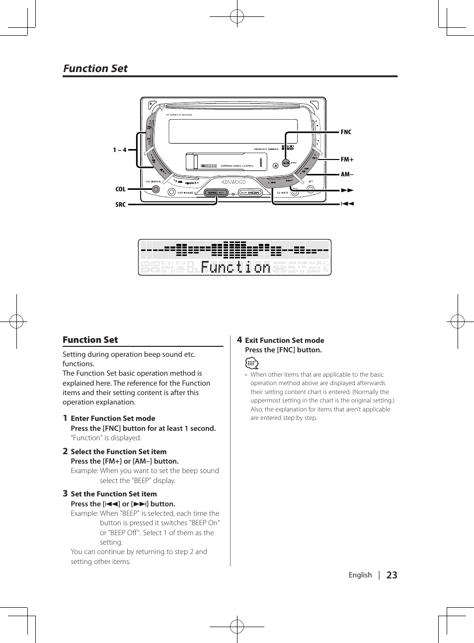 Function set | Kenwood DPX-3070B  EN User Manual | Page 23 / 108