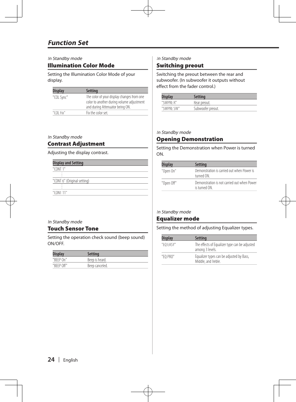 Function set | Kenwood DPX-3070B  EN User Manual | Page 24 / 108