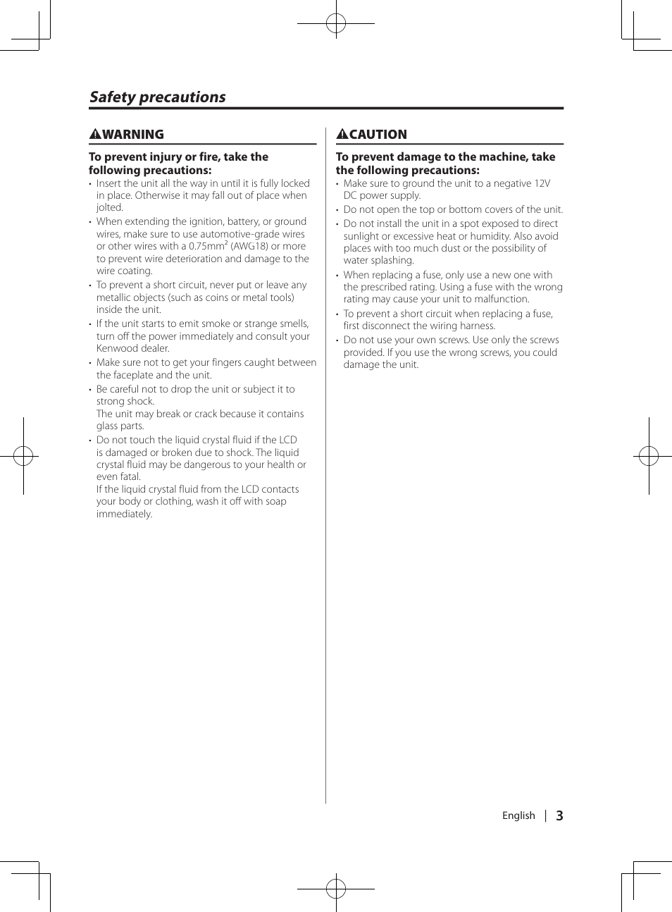 Safety precautions | Kenwood DPX-3070B  EN User Manual | Page 3 / 108