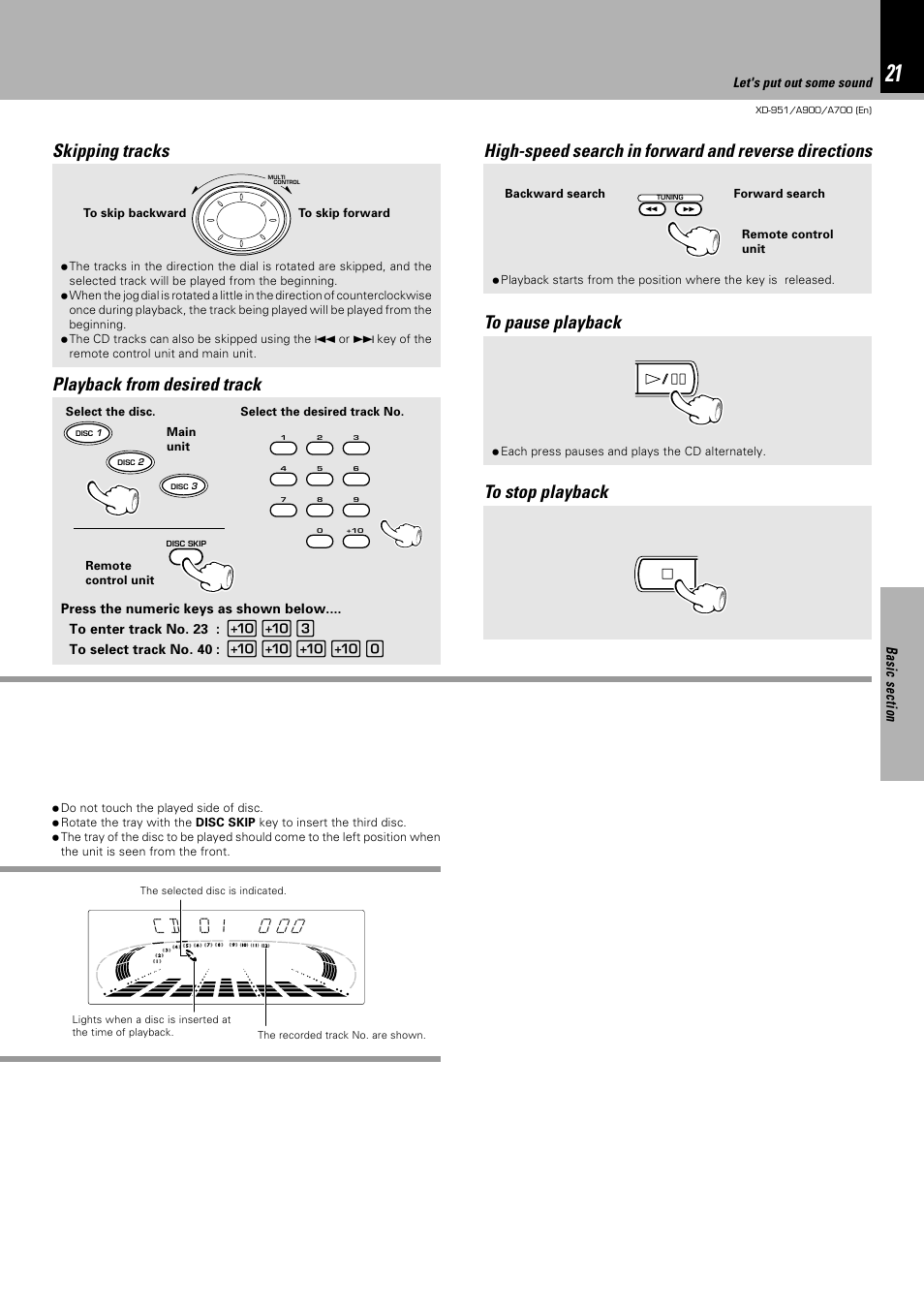 Skipping tracks playback from desired track | Kenwood XD-A900 User Manual | Page 21 / 68