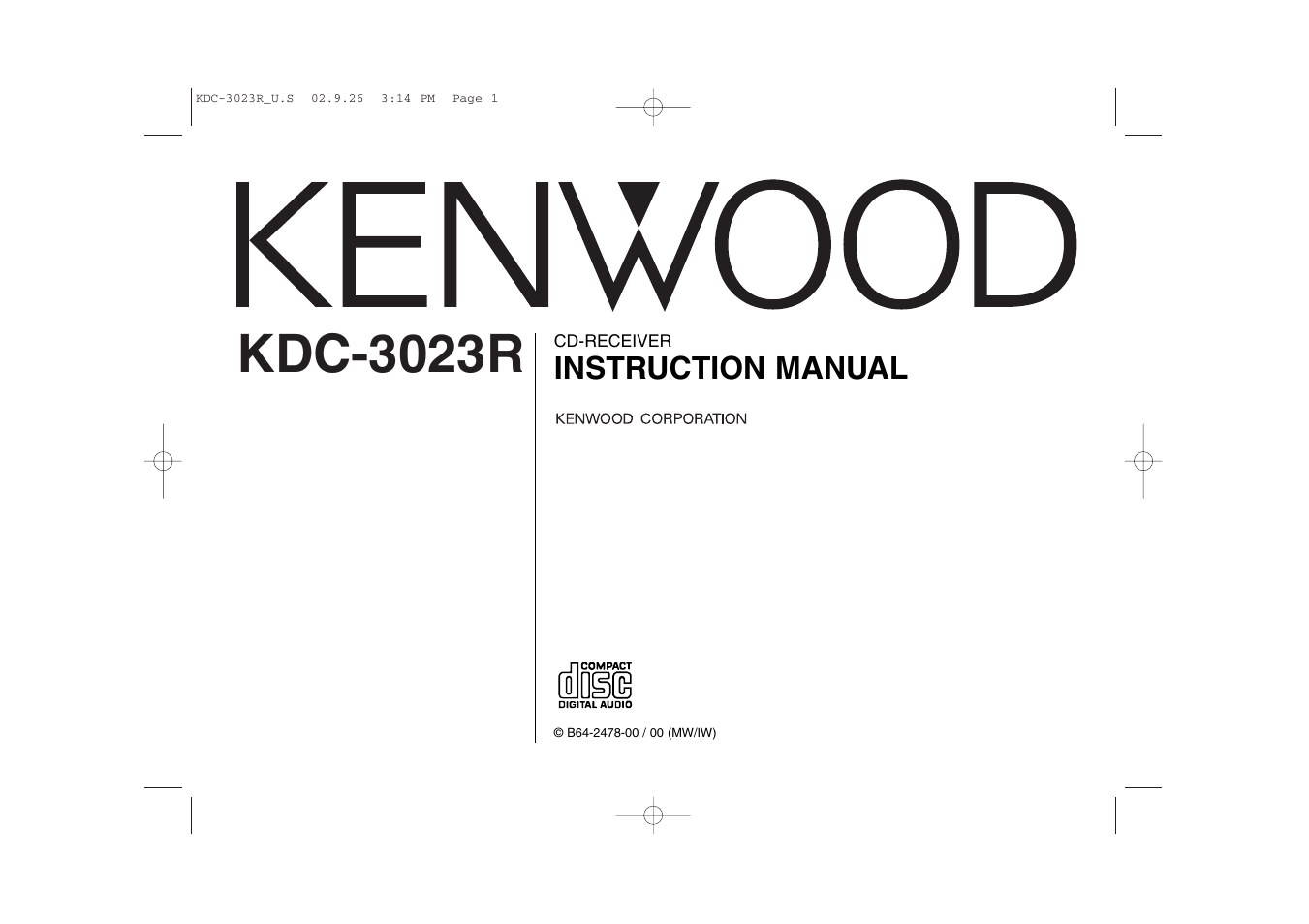 Kenwood KDC-3023R User Manual | 26 pages