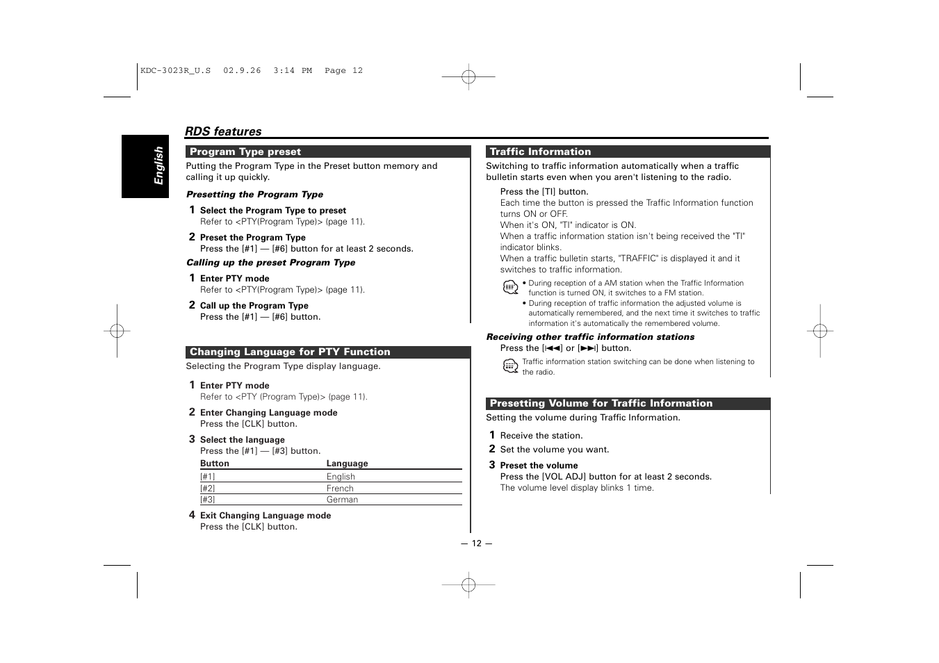 Kenwood KDC-3023R User Manual | Page 12 / 26