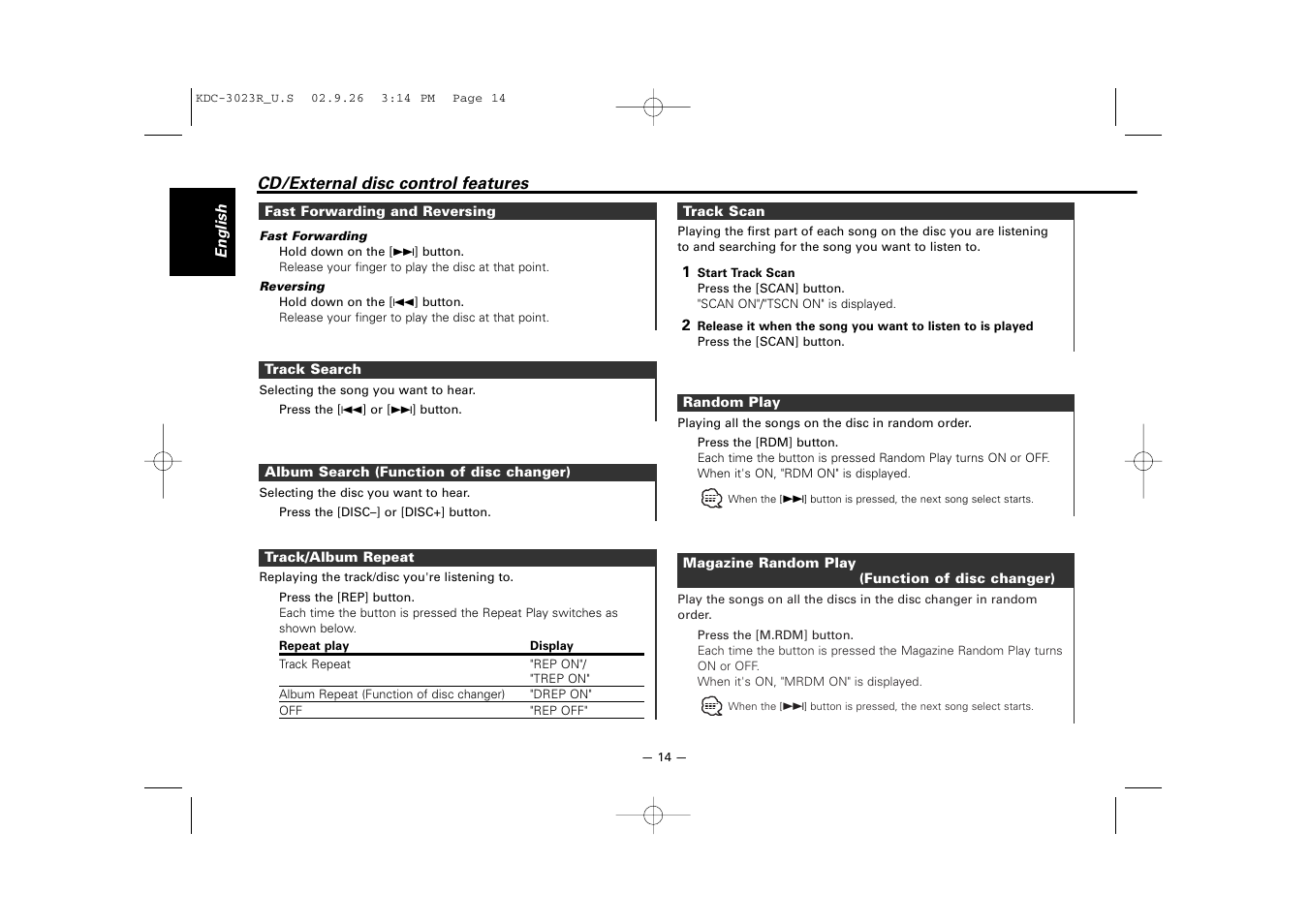 Kenwood KDC-3023R User Manual | Page 14 / 26