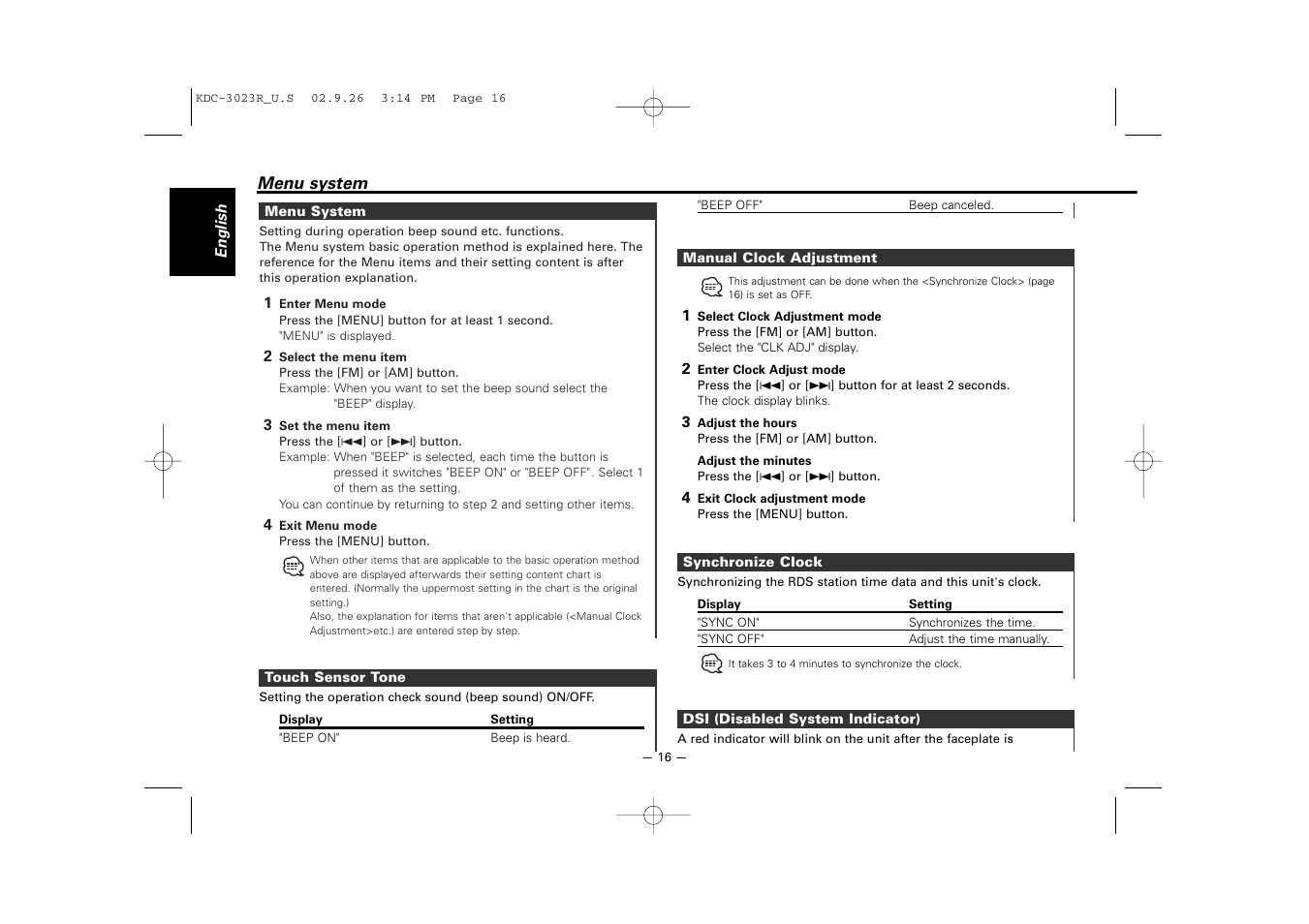 Kenwood KDC-3023R User Manual | Page 16 / 26