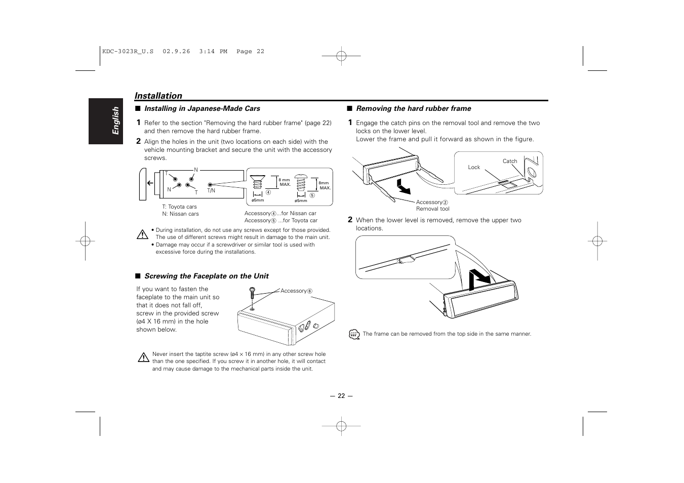 Installation | Kenwood KDC-3023R User Manual | Page 22 / 26