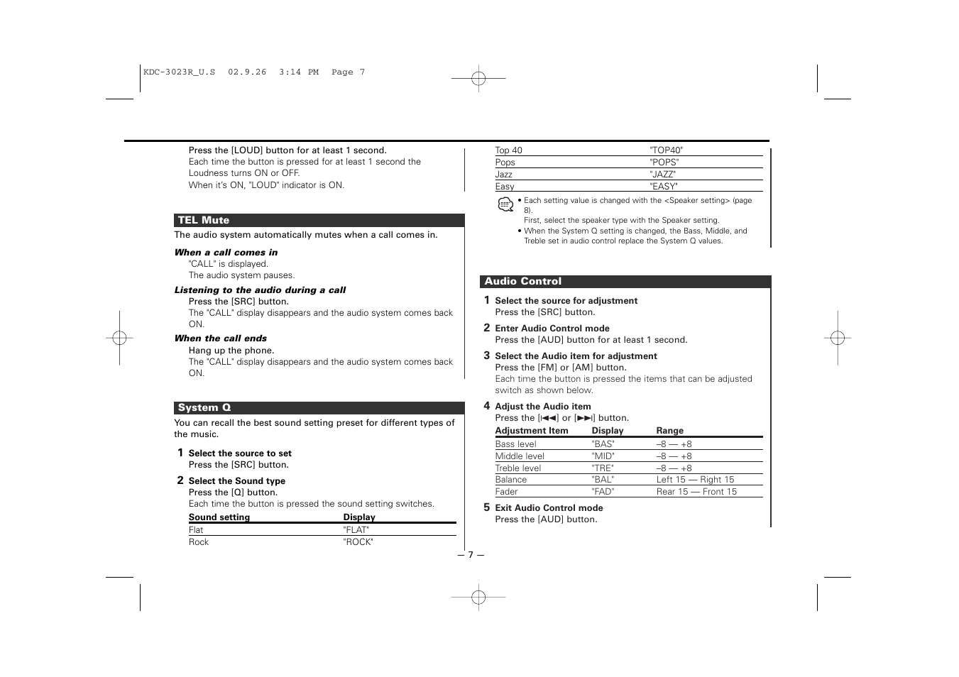 Kenwood KDC-3023R User Manual | Page 7 / 26