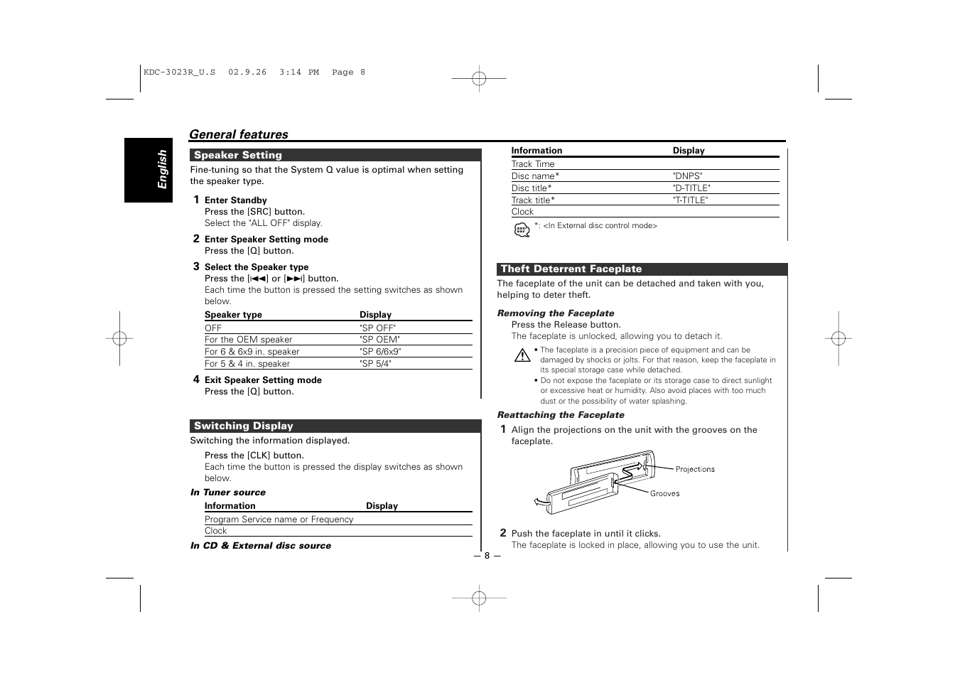 Kenwood KDC-3023R User Manual | Page 8 / 26