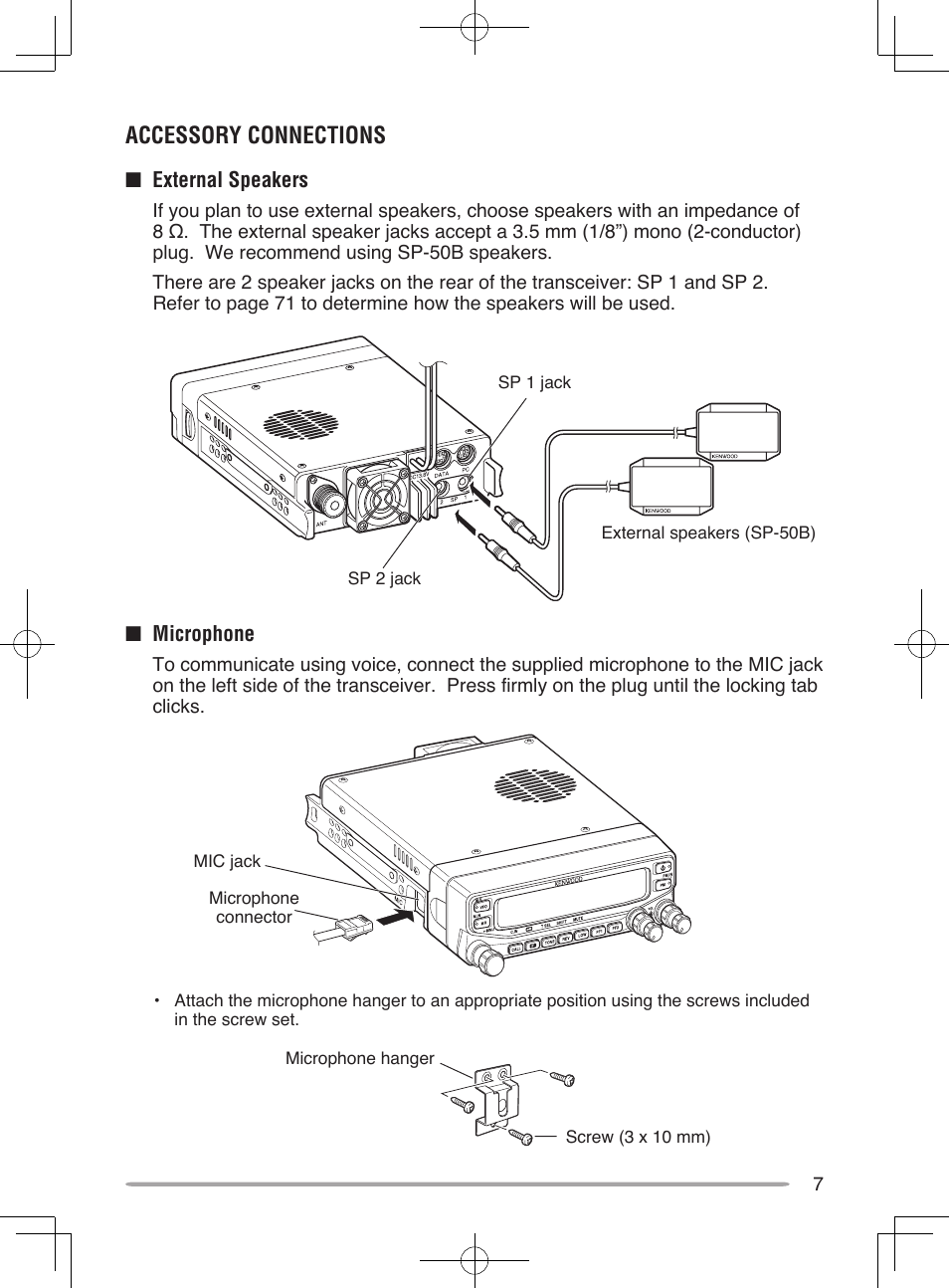 Accessory connections | Kenwood TM-V71E User Manual | Page 15 / 107