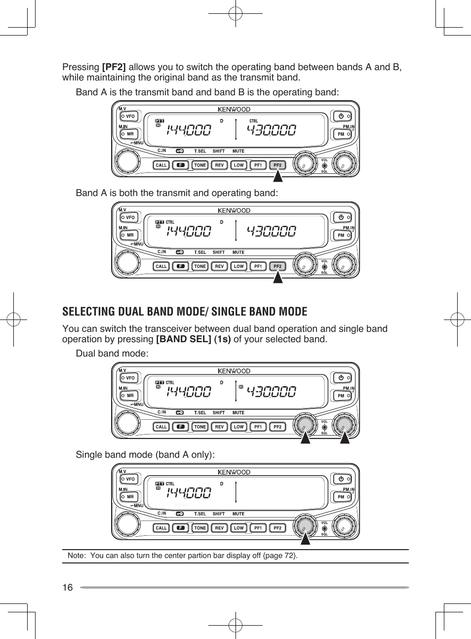 Selecting dual band mode/ single band mode | Kenwood TM-V71E User Manual | Page 24 / 107
