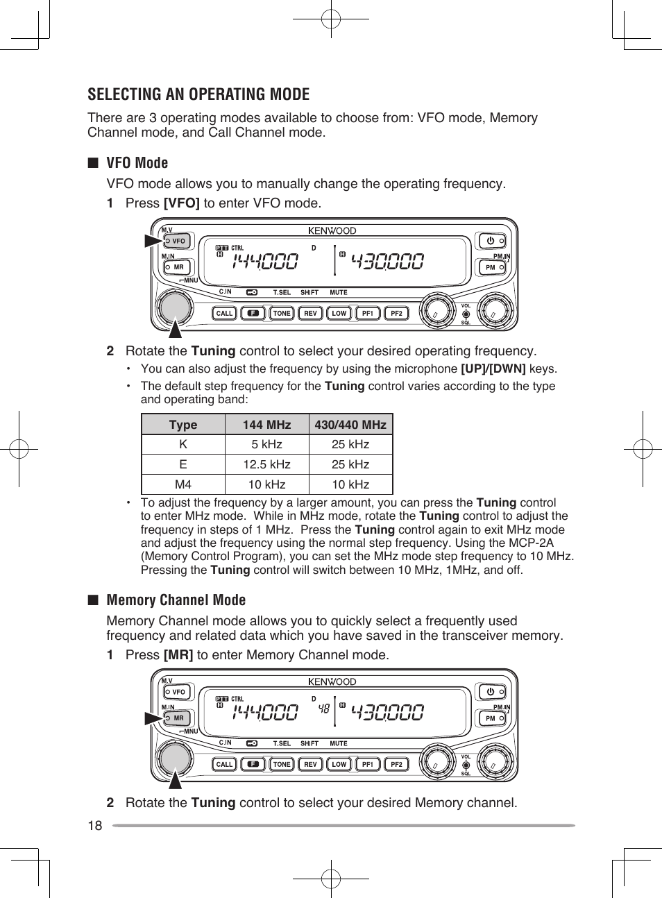 Selecting an operating mode | Kenwood TM-V71E User Manual | Page 26 / 107