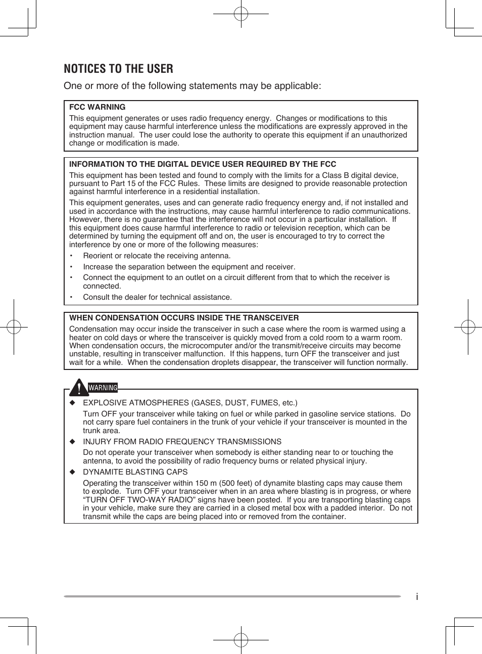 Notices to the user | Kenwood TM-V71E User Manual | Page 3 / 107