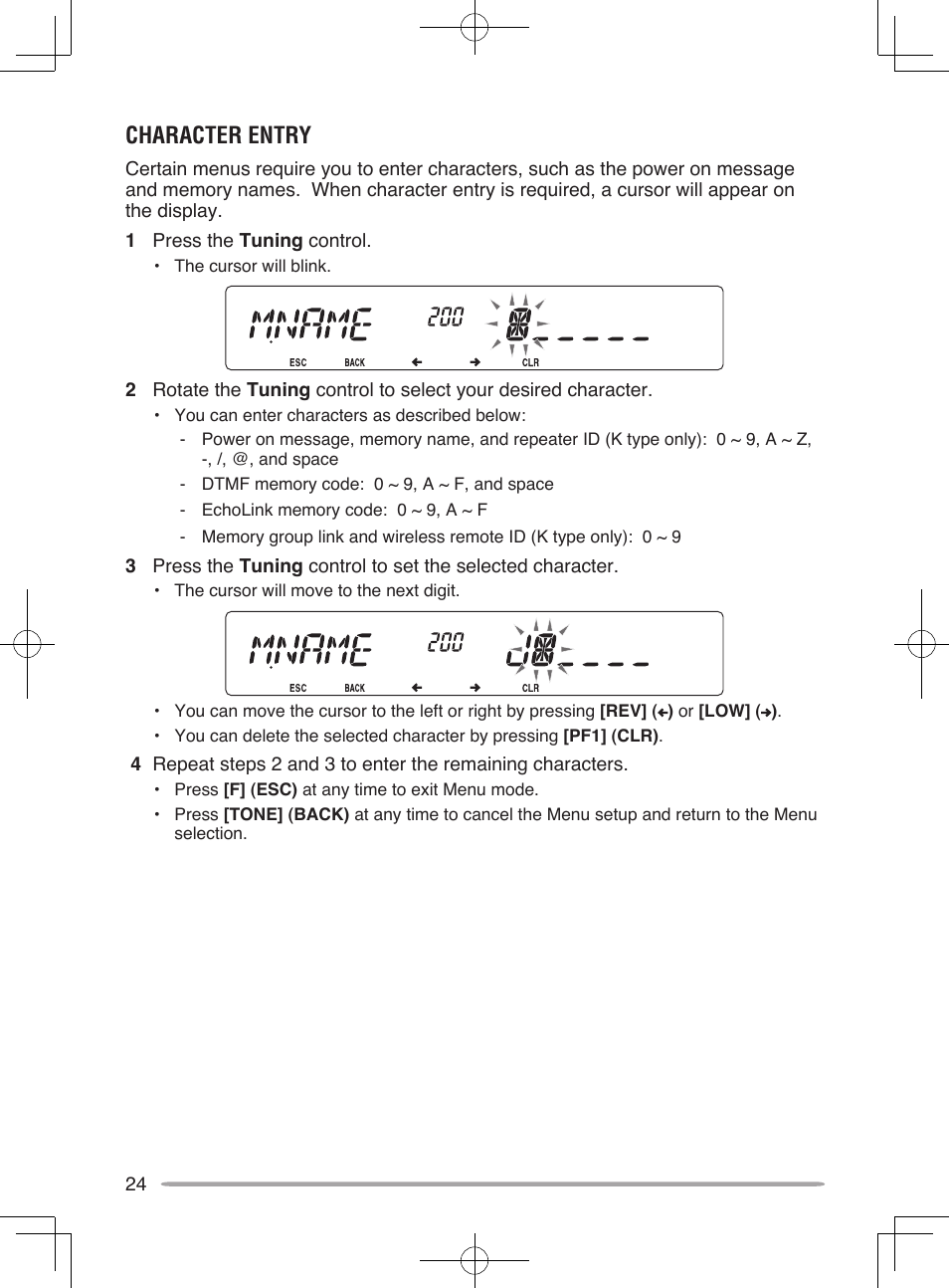 Character entry | Kenwood TM-V71E User Manual | Page 32 / 107