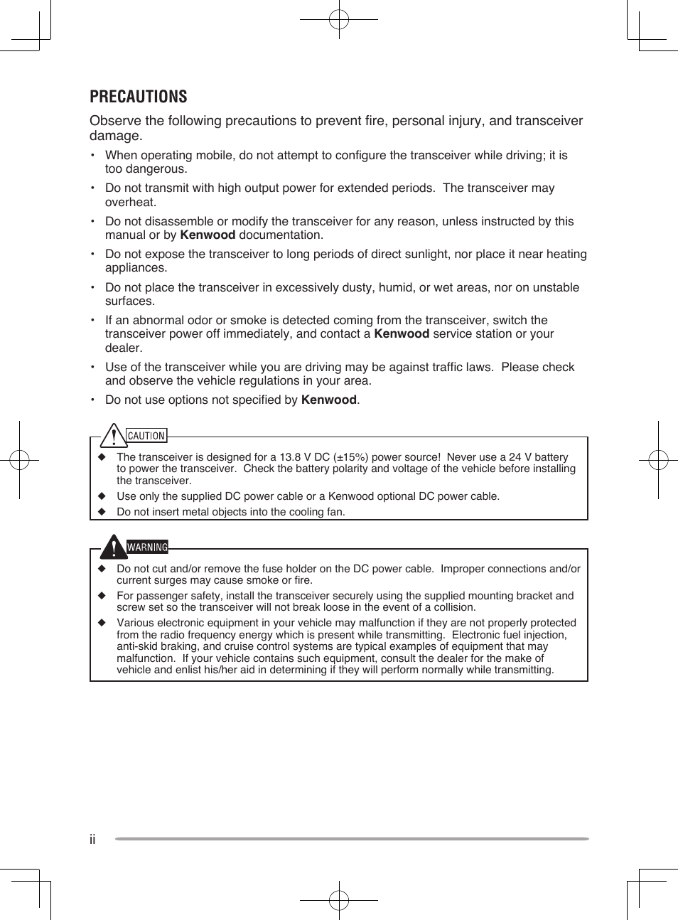 Precautions | Kenwood TM-V71E User Manual | Page 4 / 107