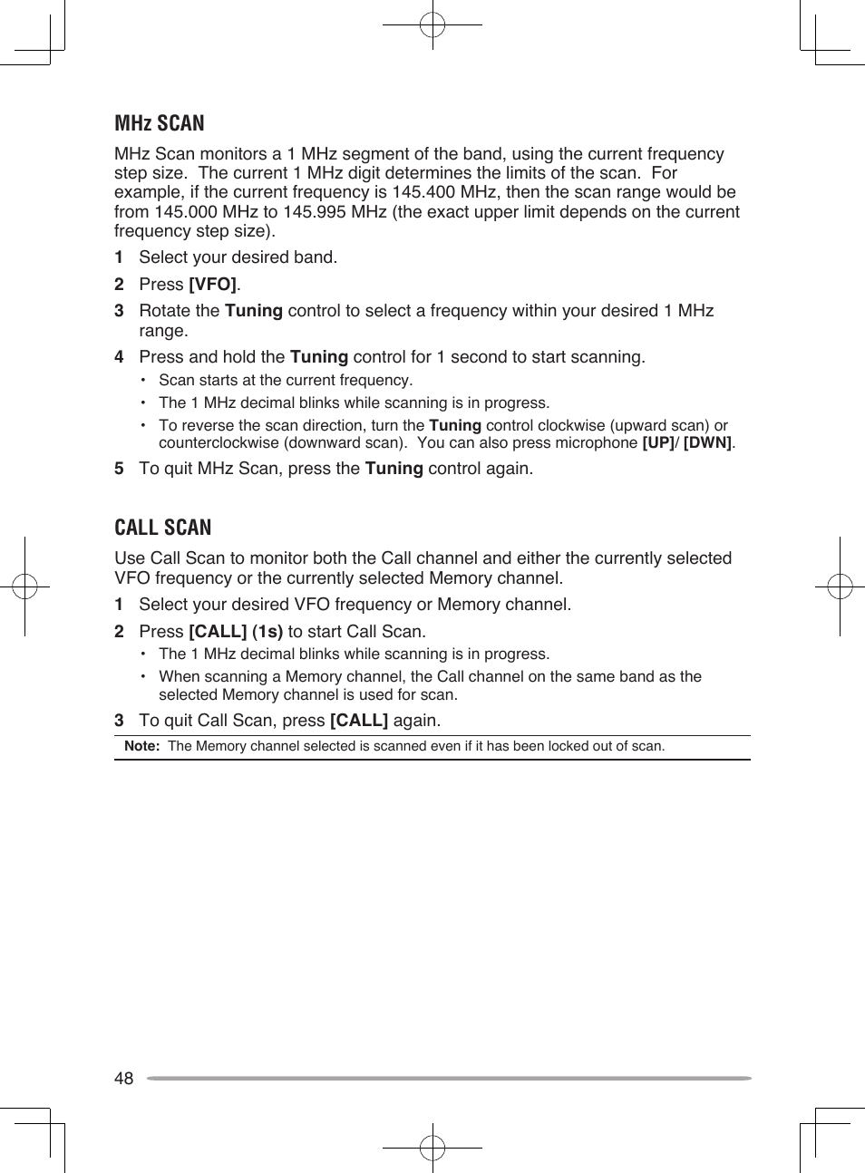 Mhz scan, Call scan | Kenwood TM-V71E User Manual | Page 56 / 107