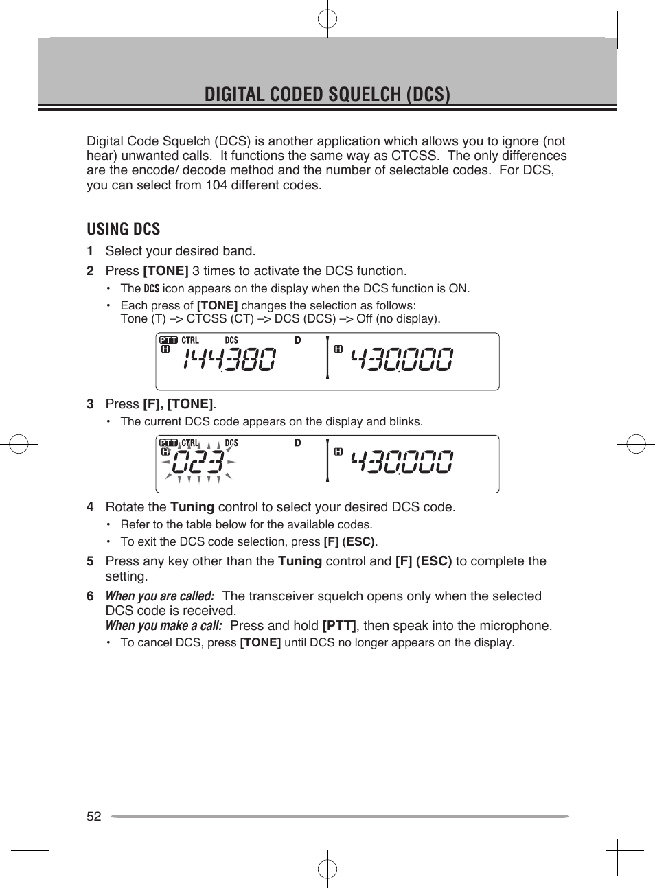 Digital coded squelch (dcs), Using dcs | Kenwood TM-V71E User Manual | Page 60 / 107