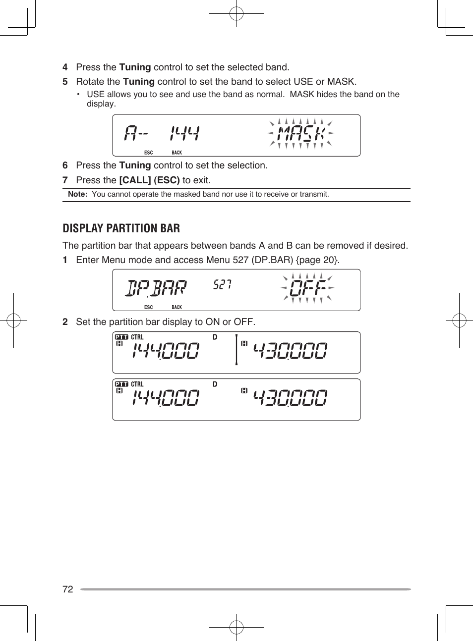 Display partition bar | Kenwood TM-V71E User Manual | Page 80 / 107