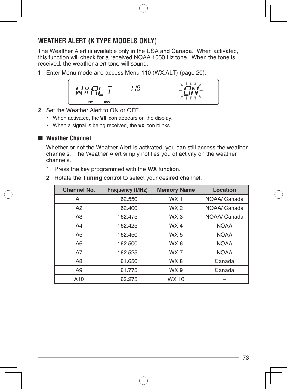 Weather alert (k type models only) | Kenwood TM-V71E User Manual | Page 81 / 107