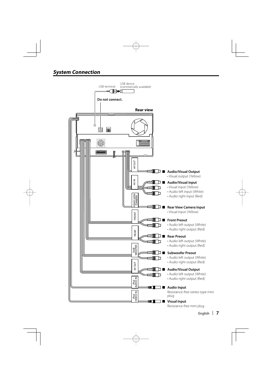 System connection, Rear view | Kenwood DDX7029 User Manual | Page 7 / 12