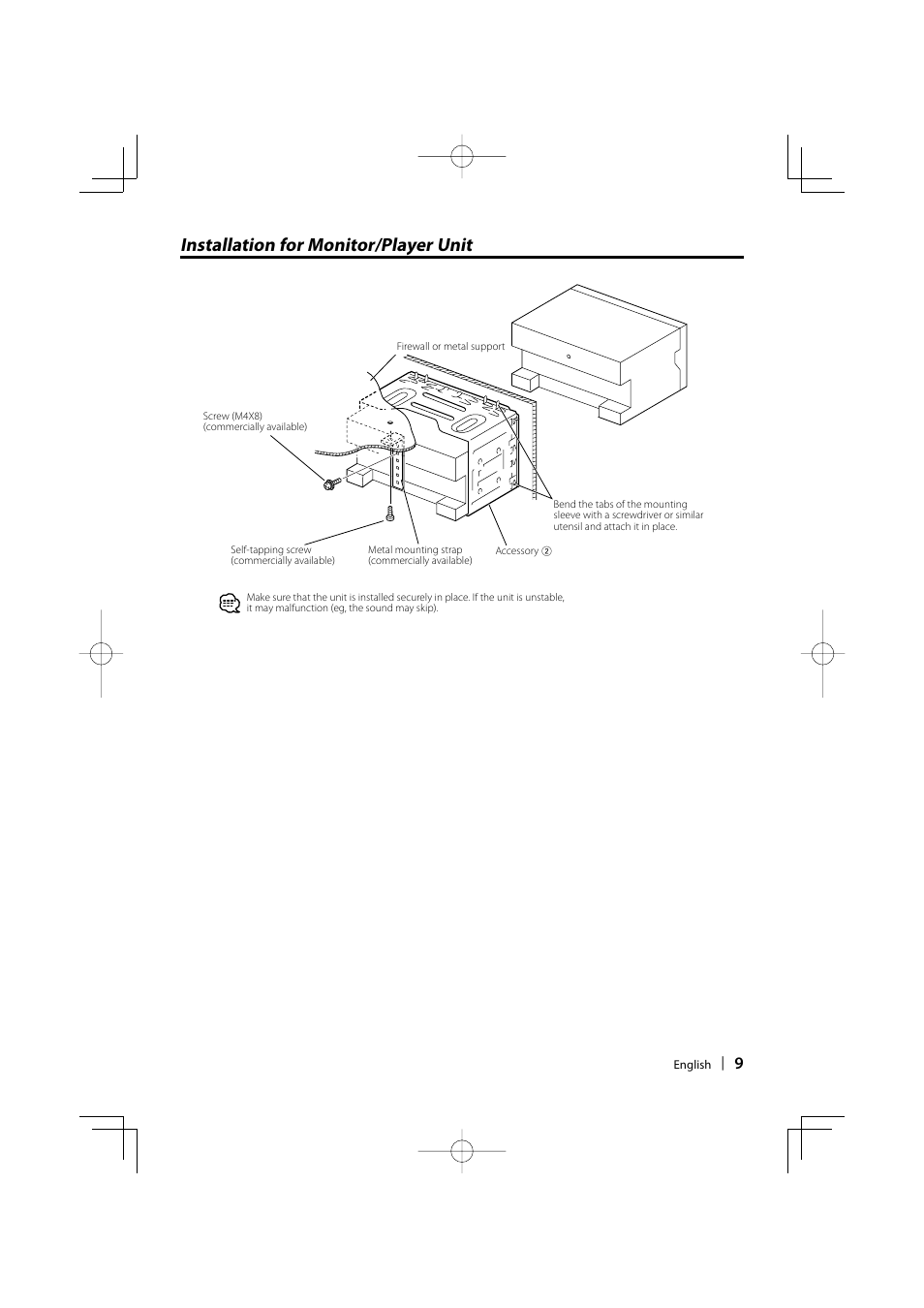 Installation for monitor/player unit | Kenwood DDX7029 User Manual | Page 9 / 12