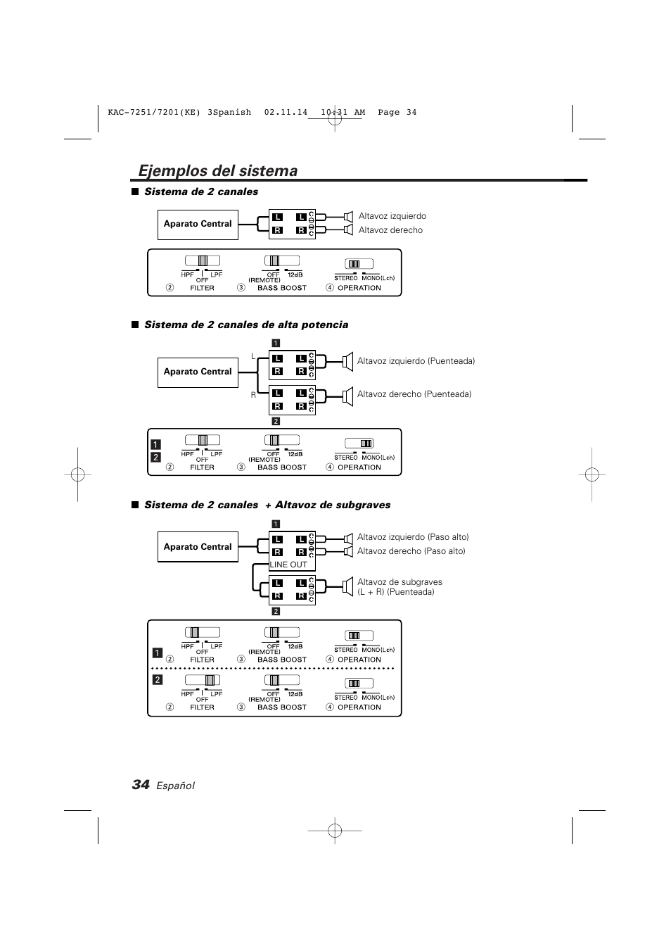 Ejemplos del sistema | Kenwood KAC-7251/7201 User Manual | Page 34 / 40