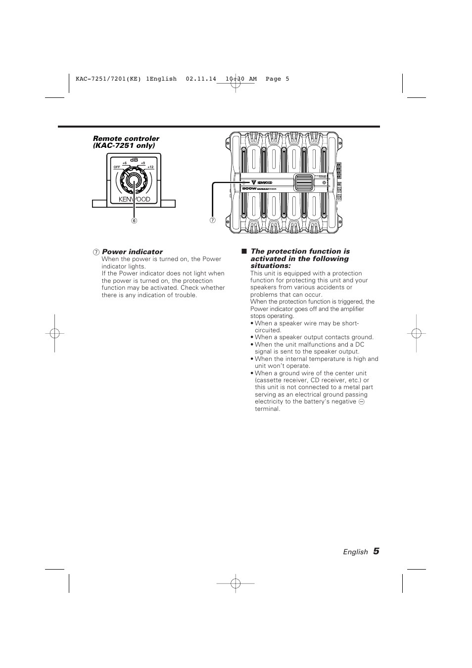 Kenwood KAC-7251/7201 User Manual | Page 5 / 40