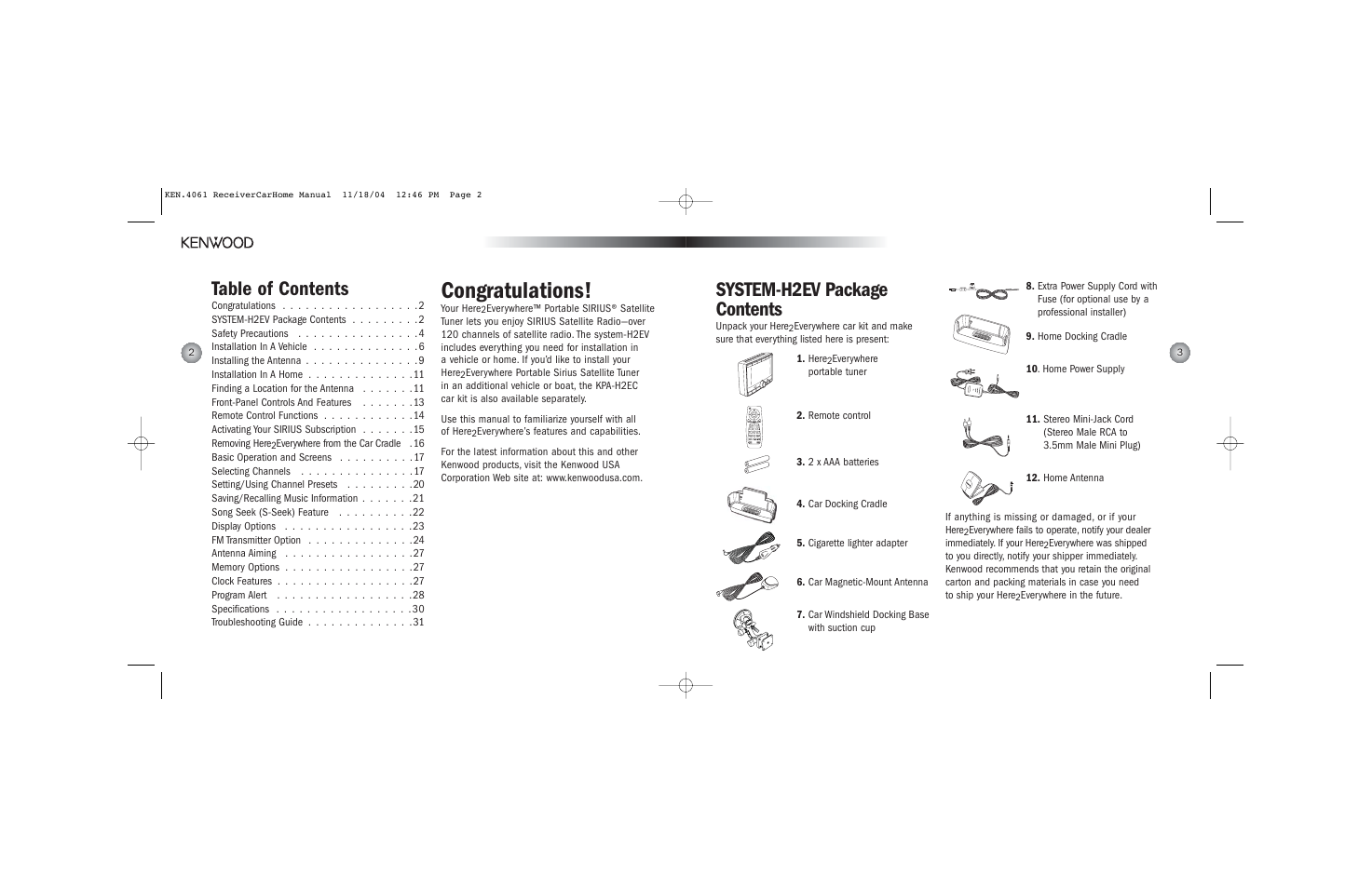 Kenwood H2EV User Manual | Page 2 / 17