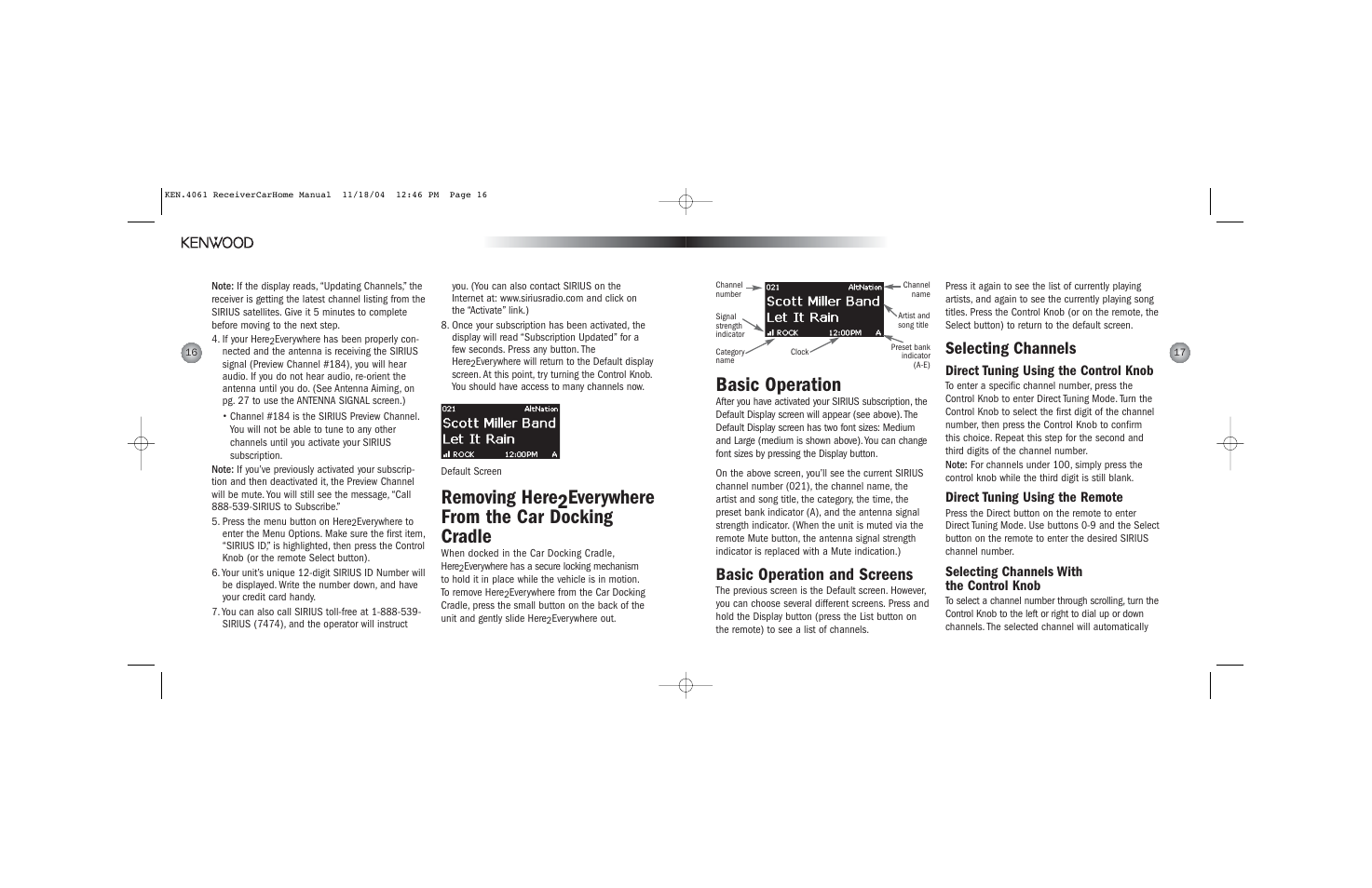 Basic operation, Basic operation and screens, Selecting channels | Direct tuning using the control knob, Direct tuning using the remote, Selecting channels with the control knob | Kenwood H2EV User Manual | Page 9 / 17