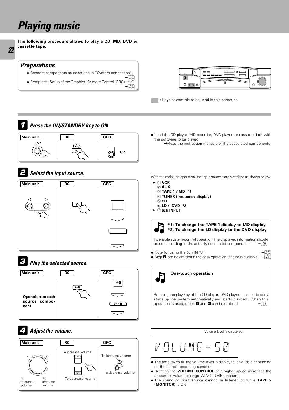 Playing music, Preparations, Adjust the volume | Kenwood C-V301 User Manual | Page 22 / 56