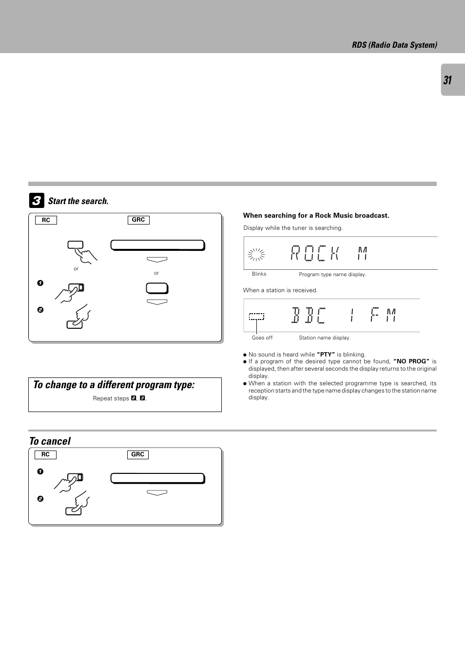 B b 1, Start the search, Rds (radio data system) | Kenwood C-V301 User Manual | Page 31 / 56