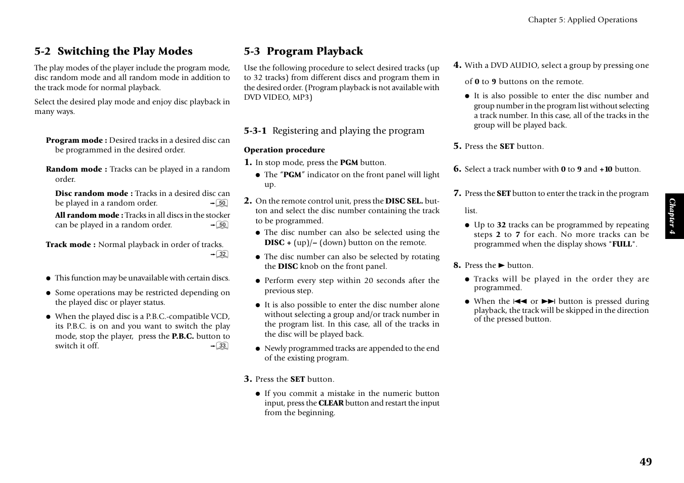 2 switching the play modes, 3 program playback | Kenwood DV-5050M User Manual | Page 49 / 96