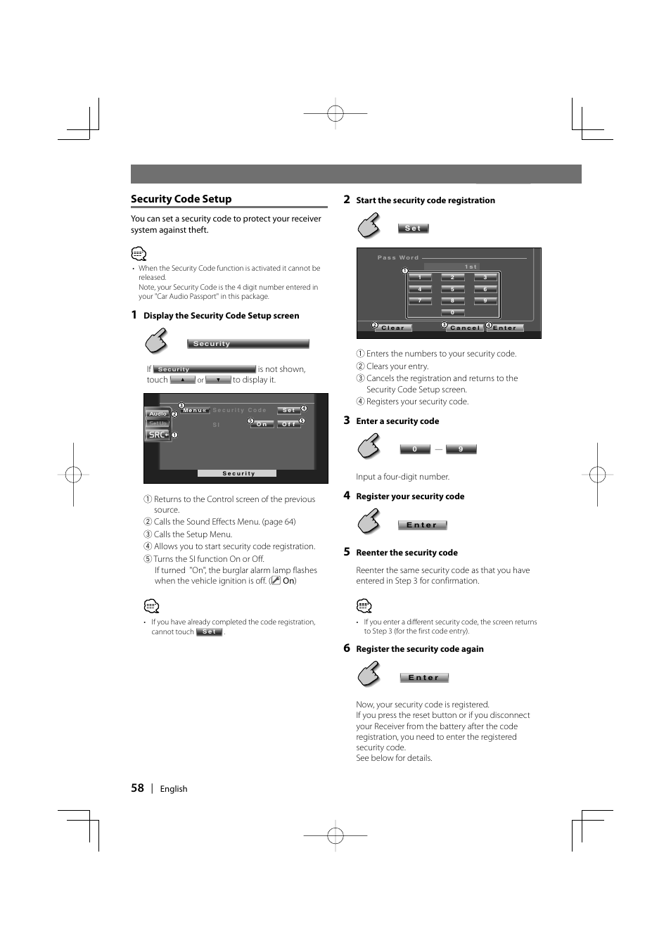 Before use, Security code setup | Kenwood DDX7037 User Manual | Page 58 / 76