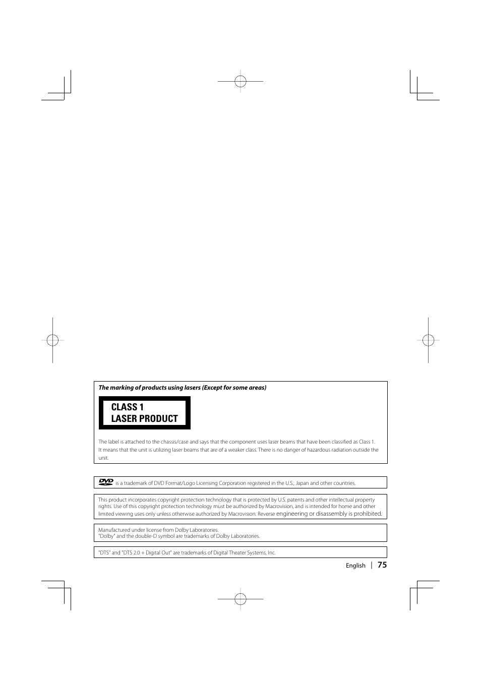 Class 1 laser product | Kenwood DDX7037 User Manual | Page 75 / 76