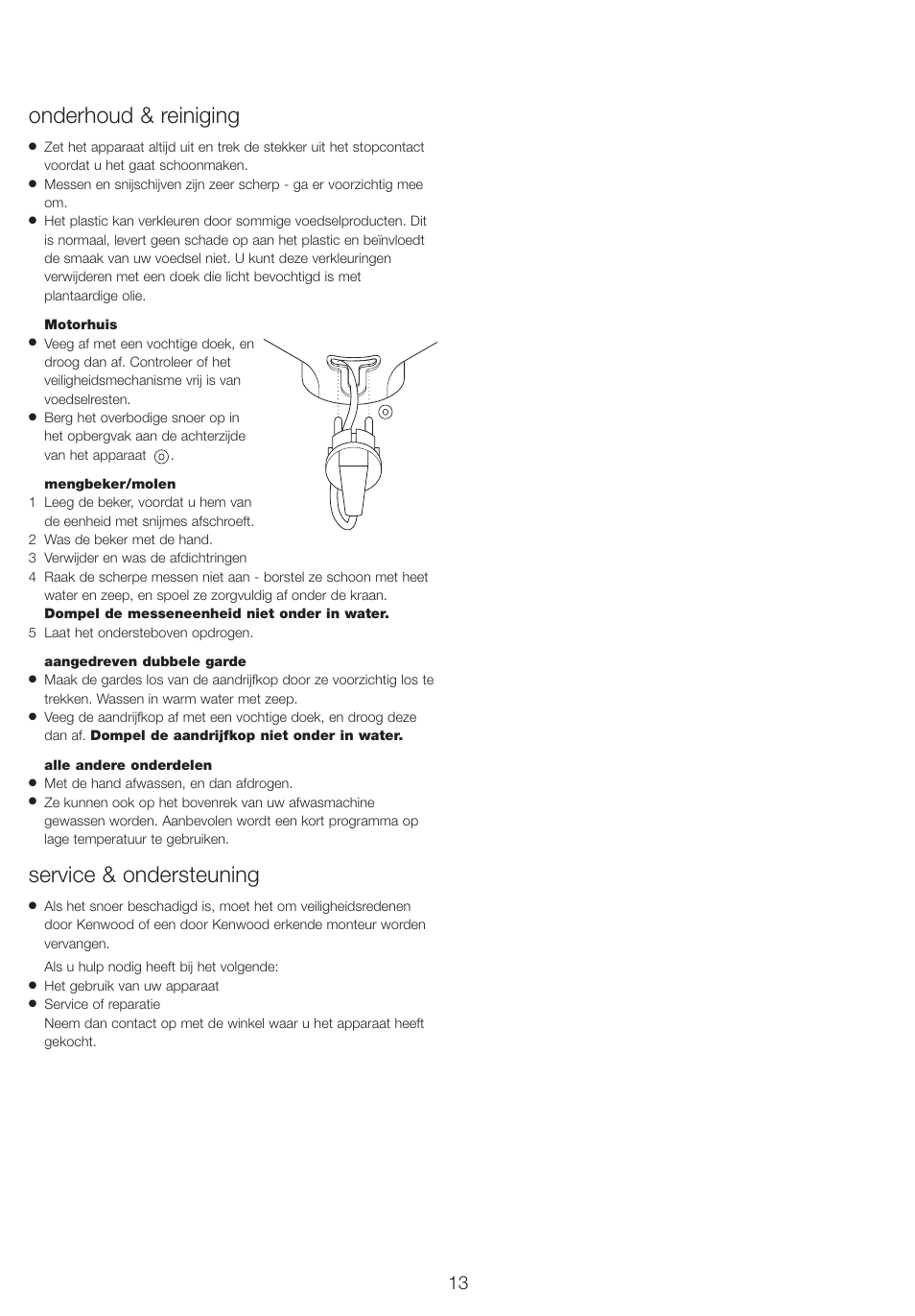 Onderhoud & reiniging, Service & ondersteuning | Kenwood FP710 User Manual | Page 16 / 58