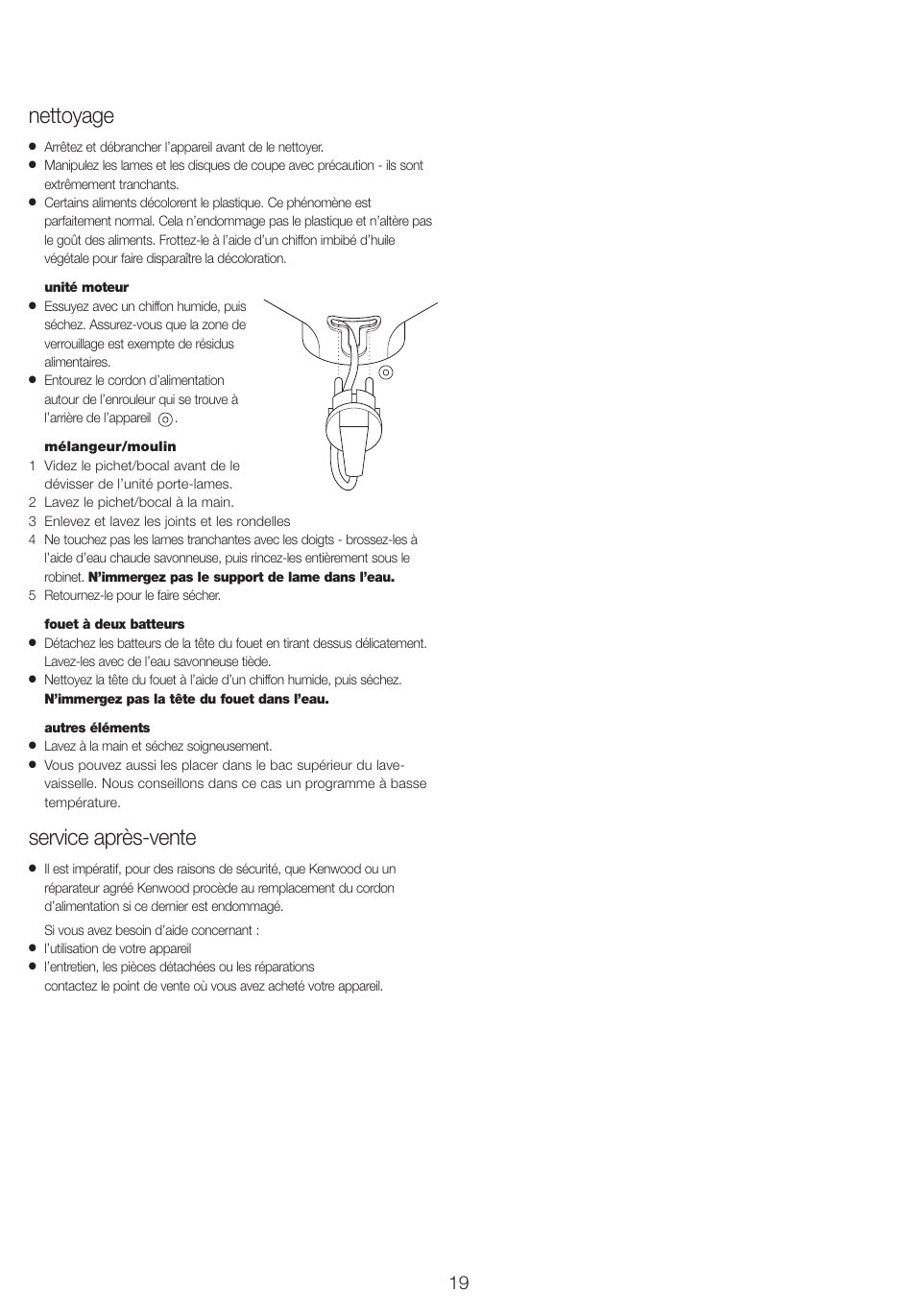 Nettoyage, Service après-vente | Kenwood FP710 User Manual | Page 22 / 58