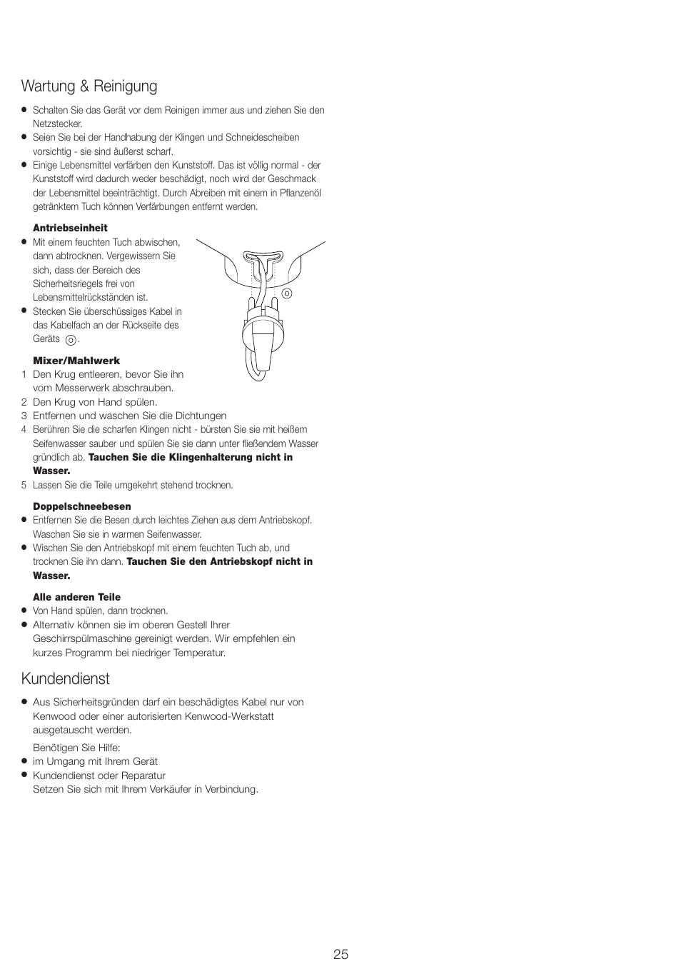 Wartung & reinigung, Kundendienst | Kenwood FP710 User Manual | Page 28 / 58