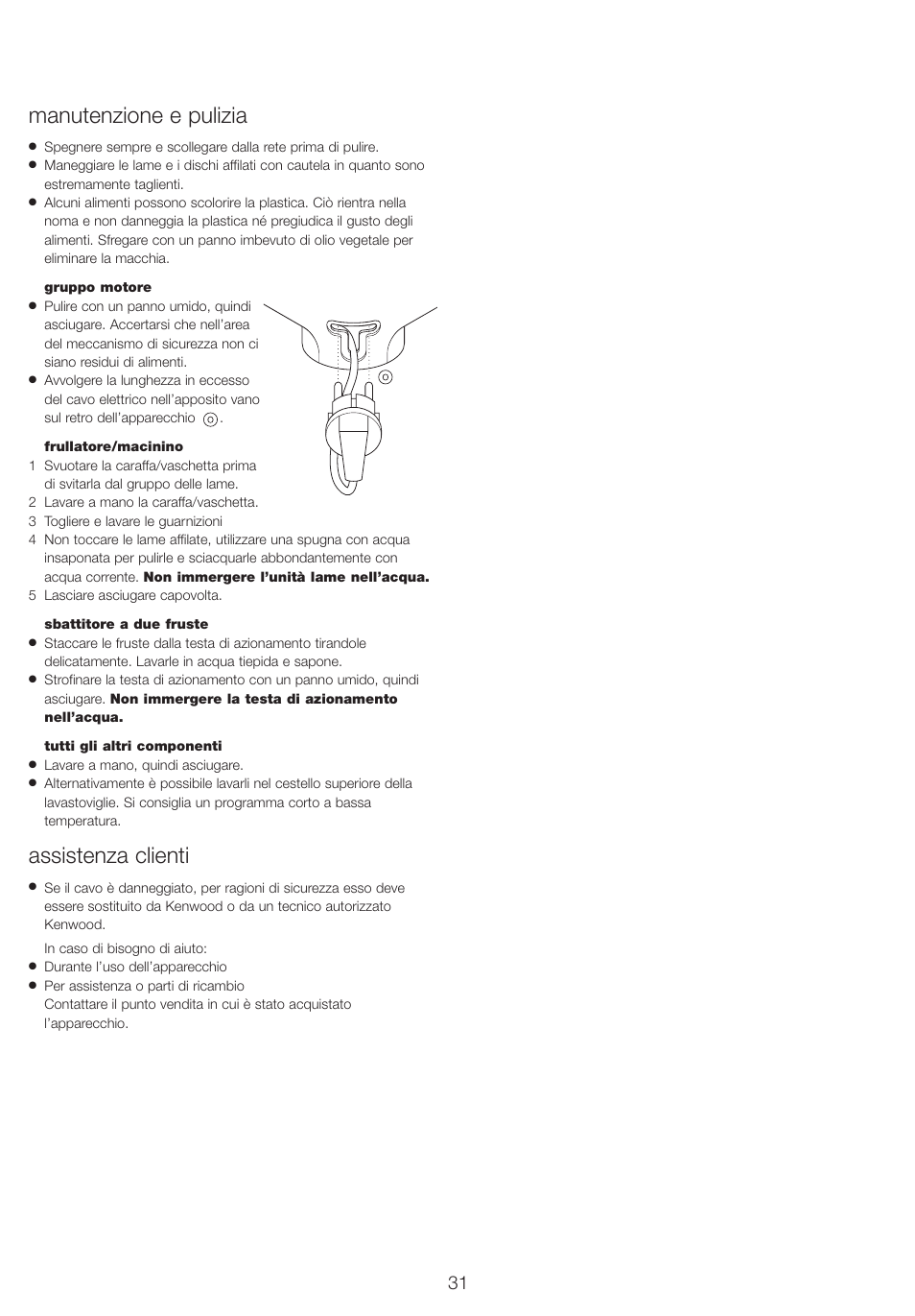 Manutenzione e pulizia, Assistenza clienti | Kenwood FP710 User Manual | Page 34 / 58