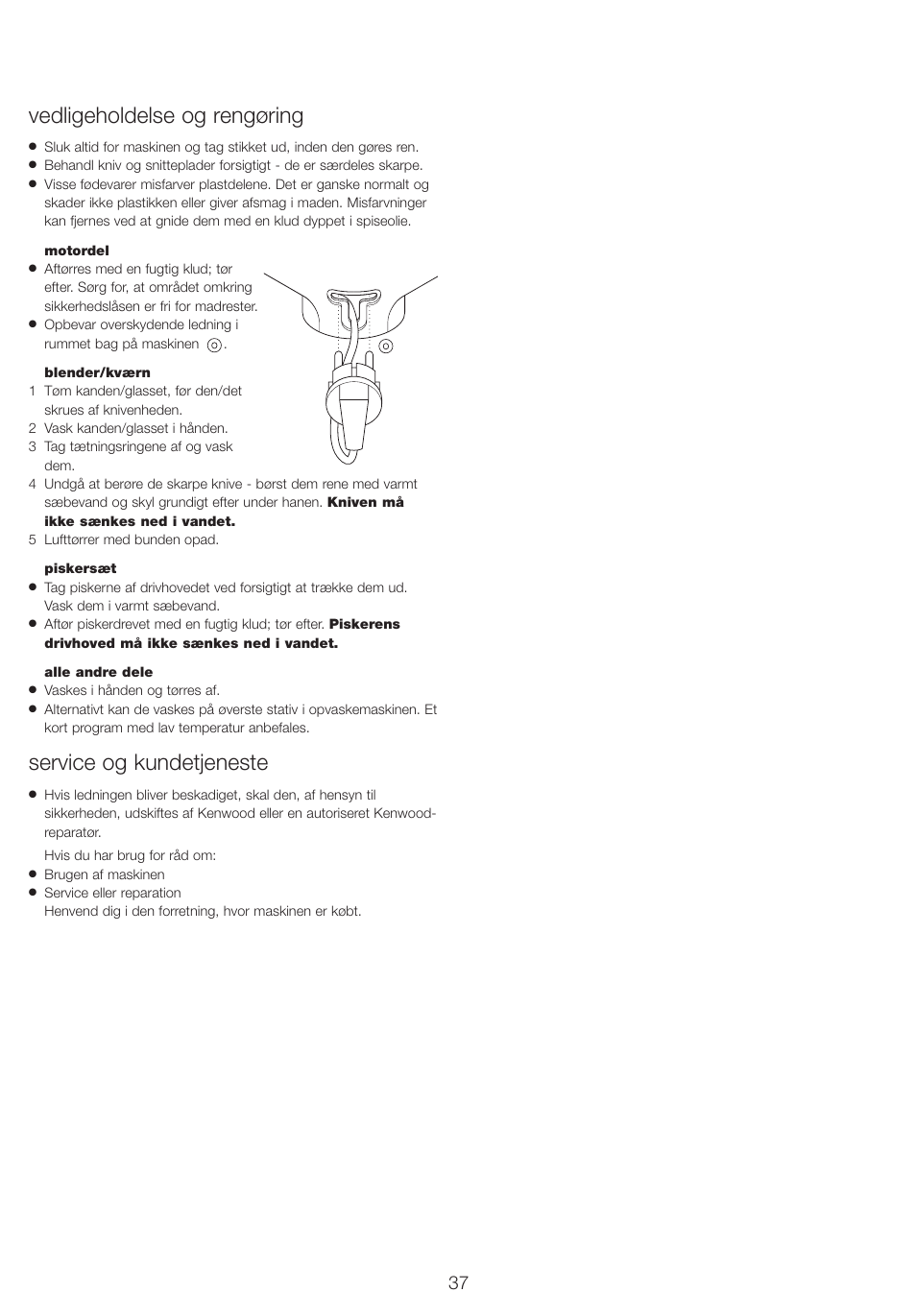 Vedligeholdelse og rengøring, Service og kundetjeneste | Kenwood FP710 User Manual | Page 40 / 58