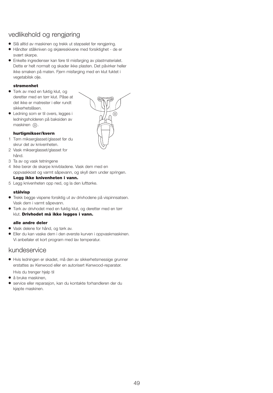 Vedlikehold og rengjøring, Kundeservice | Kenwood FP710 User Manual | Page 52 / 58