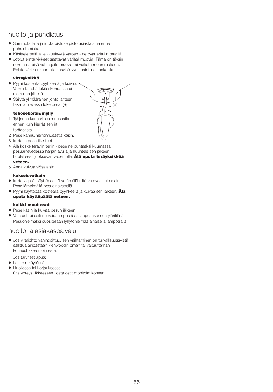 Huolto ja puhdistus, Huolto ja asiakaspalvelu | Kenwood FP710 User Manual | Page 58 / 58