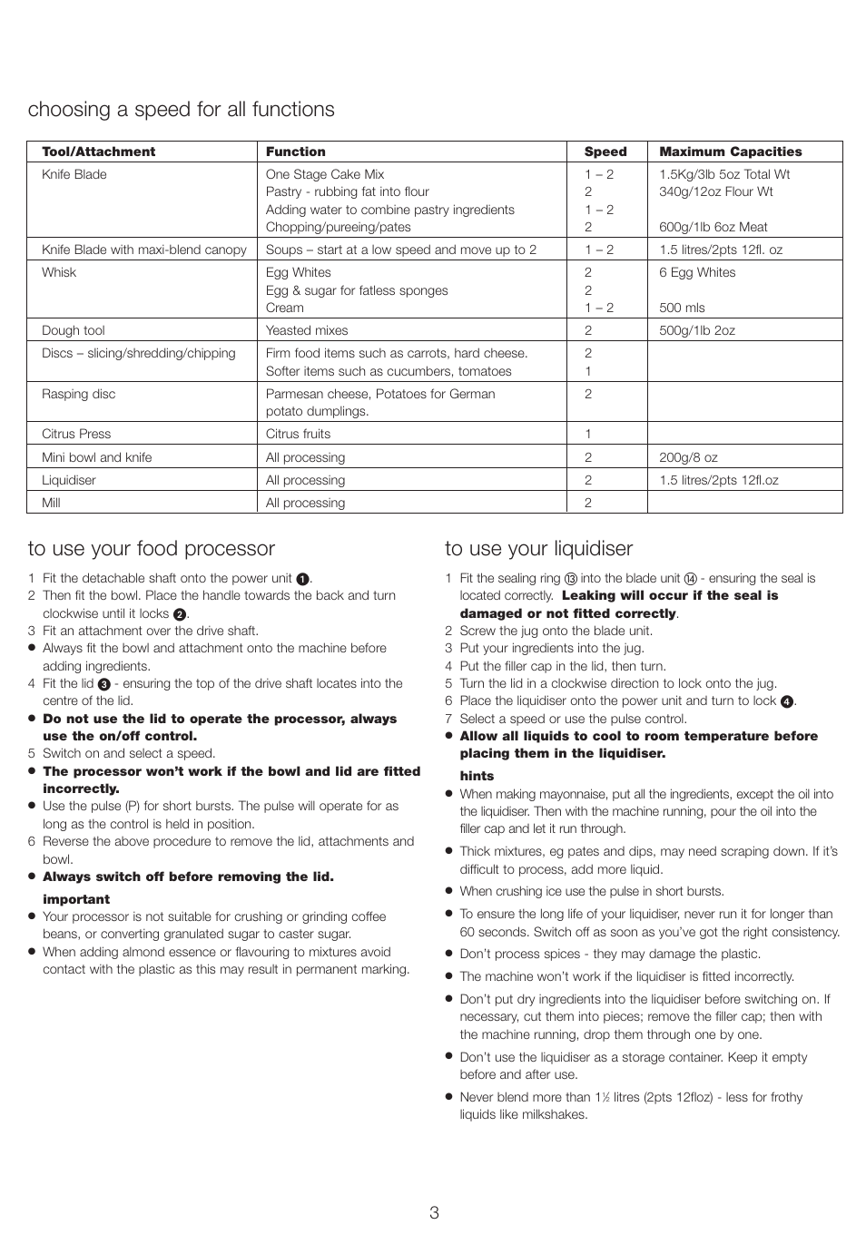 Choosing a speed for all functions | Kenwood FP710 User Manual | Page 6 / 58