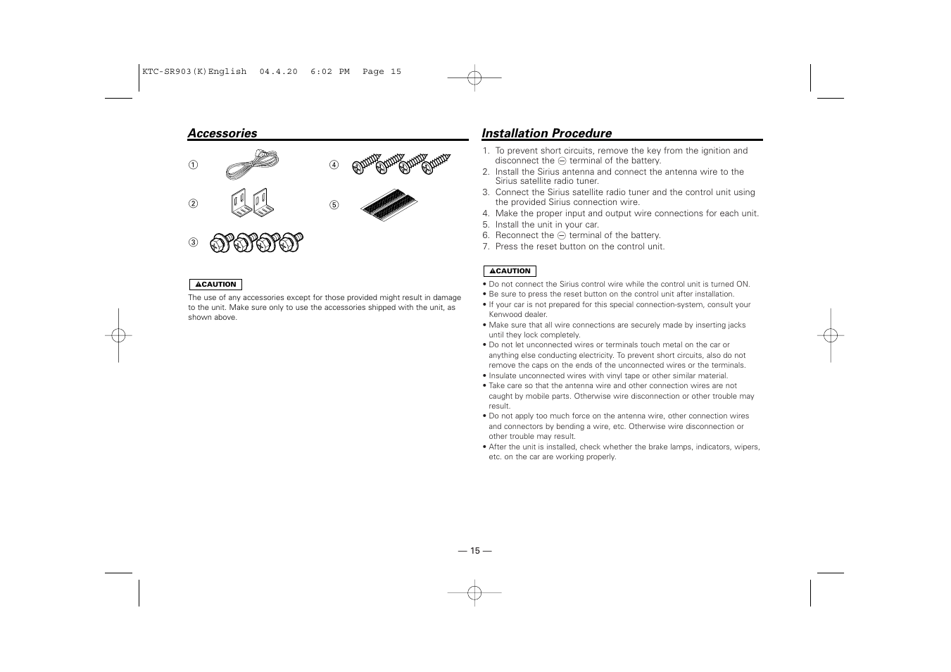 Accessories installation procedure | Kenwood SIRIUS KTC-SR903 User Manual | Page 15 / 20