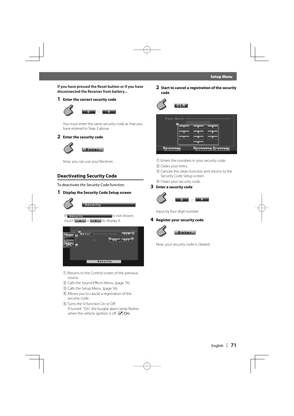 Before use, Deactivating security code | Kenwood DDX6019 User Manual | Page 71 / 88