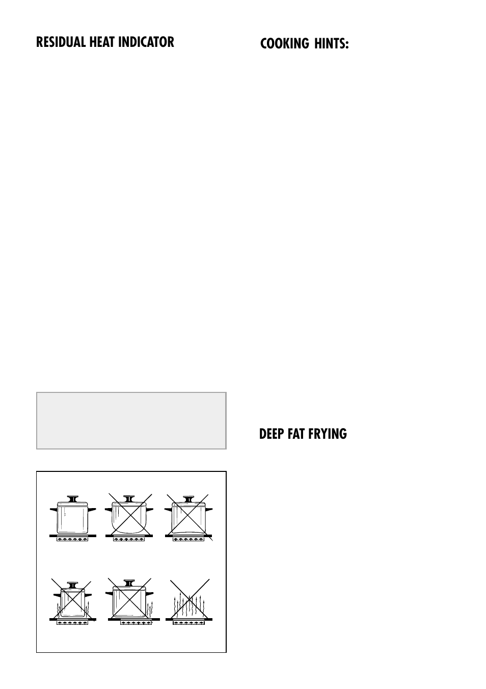 Residual heat indicator, Cooking hints, Deep fat frying | Kenwood CK 280 User Manual | Page 12 / 32