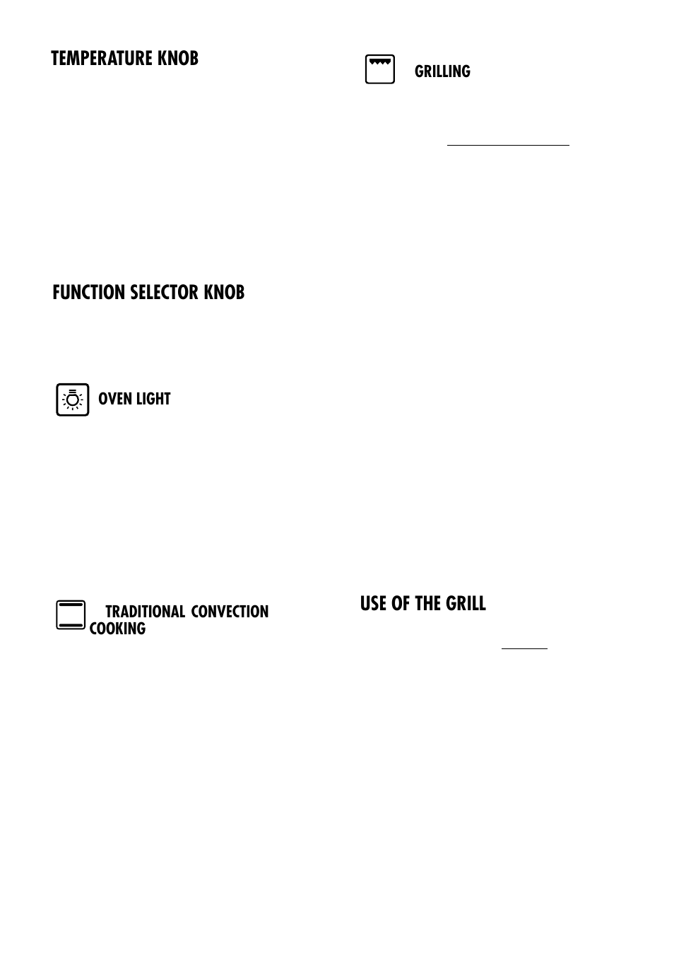 Function selector knob, Temperature knob, Use of the grill | Kenwood CK 280 User Manual | Page 15 / 32
